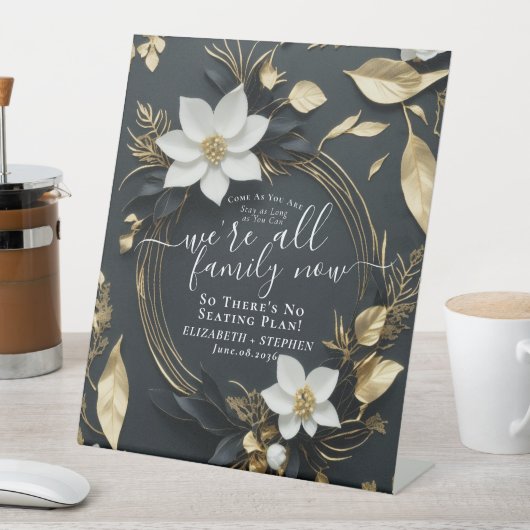 Chic White Gold Floral Wraath Sign Sign Sockelschild (In Situ)