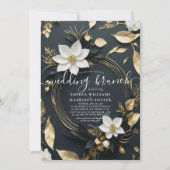 Chic White Gold Floral Wreath Foto Hochzeitsfeier Einladung (Vorderseite)