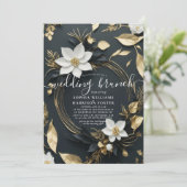 Chic White Gold Floral Wreath Foto Hochzeitsfeier Einladung (Stehend Vorderseite)