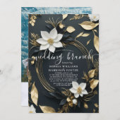 Chic White Gold Floral Wreath Foto Hochzeitsfeier Einladung (Vorne/Hinten)