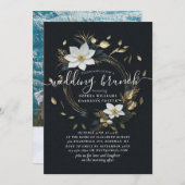 Chic White Gold Floral Wreath Foto Hochzeitsfeier Einladung (Vorne/Hinten)