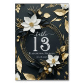 Chic White Gold Floral Wreath Wedding Tischnummer (Rückseite)