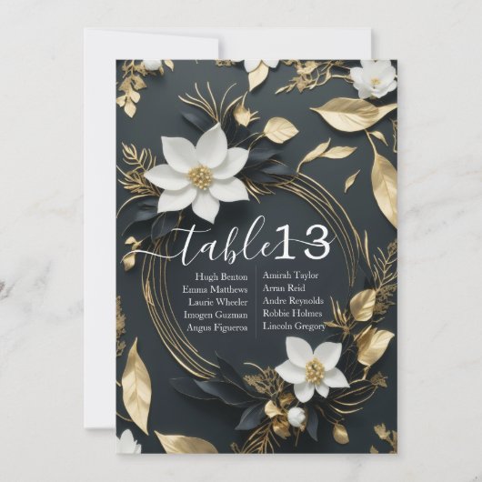 Chic White Gold Floral Wreath Wedding Tischnummer (Vorderseite)