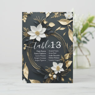 Chic White Gold Floral Wreath Wedding Tischnummer