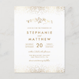 Chic White & Gold Foil Confetti Hochzeit Einladungspostkarte