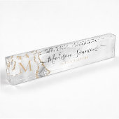 Chic White Gold Glitzer Agate Monogram Script Name Namensplakette