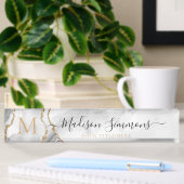 Chic White Gold Glitzer Agate Monogram Script Name Namensplakette