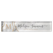 Chic White Gold Glitzer Agate Monogram Script Name Namensplakette (Vorderseite)