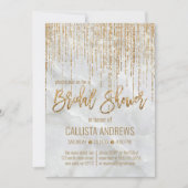 Chic White Gold Glitzer Pearl Marble Brautparty Einladung (Vorderseite)