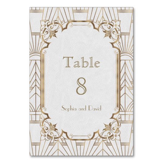 Chic White Gold Great Gatsby Art Deco TISCHNUMMER (Rückseite)