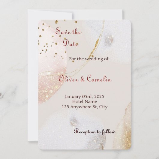 Chic White & Gold Marmor Hochzeit Einladung (Vorderseite)