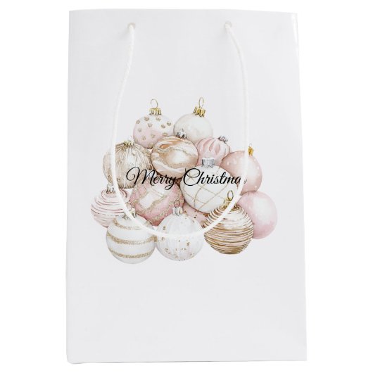 Chic White Gold Pink Weihnachtsschmuck Mittlere Geschenktüte (Vorderseite)
