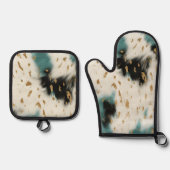 Chic White Gold Türkise Black Cowhide Ofenhandschuh & Topflappen-Set (Vorderseite)