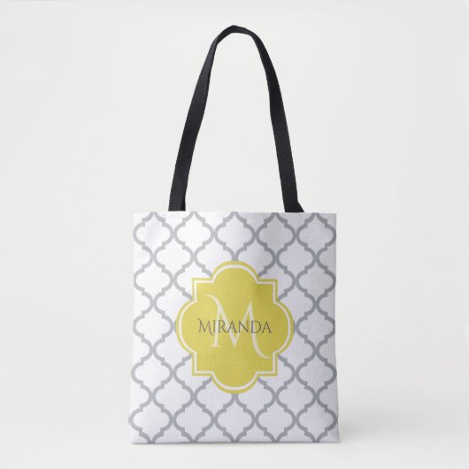 Chic White Graue Quarto Gelbe Mit Monogramm Bezeic Tasche (Vorderseite)