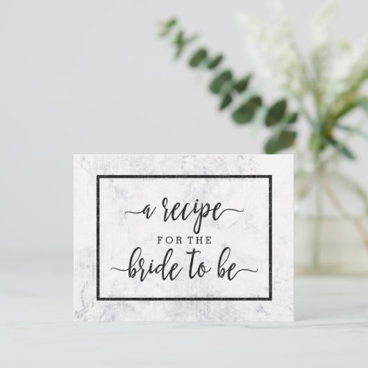 Chic White & Gray Marble Brautparty Rezept Card Postkarte (Stehend Vorderseite)