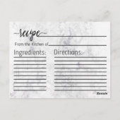Chic White & Gray Marble Brautparty Rezept Card Postkarte (Rückseite)