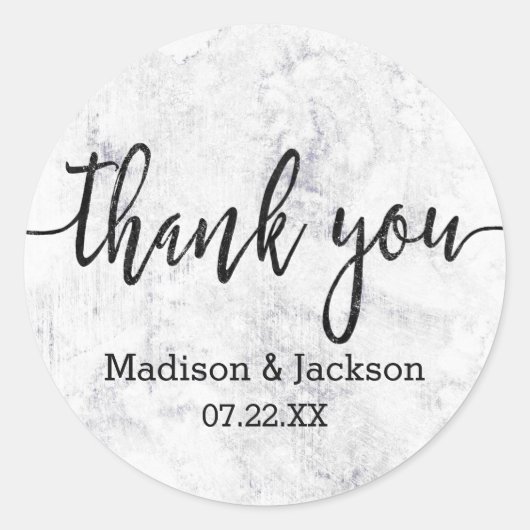Chic White & Gray Marble Gastgeschenk Hochzeit Runder Aufkleber (Vorderseite)