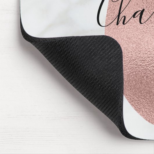 Chic White & Gray Marble Rose Gold C Monogram Name Mousepad (Ecke)