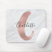 Chic White & Gray Marble Rose Gold C Monogram Name Mousepad (Mit Mouse)