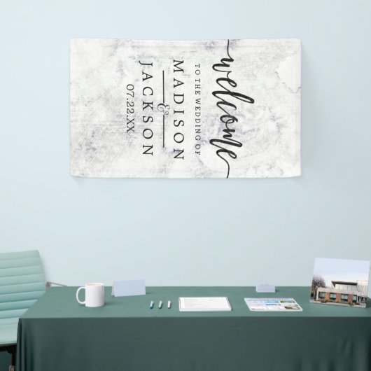 Chic White & Gray Marble Wedding Empfang Banner (Messeveranstaltung)