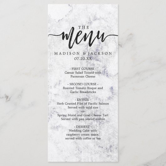 Chic White & Gray Marble Wedding Menu Menükarte (Vorderseite)