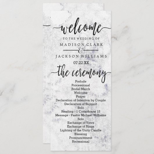 Chic White & Gray Marble Wedding Programm (Vorne/Hinten)