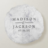 Chic White & Gray Marble Wedding Ring Bearer Rundes Kissen (Rückseite)