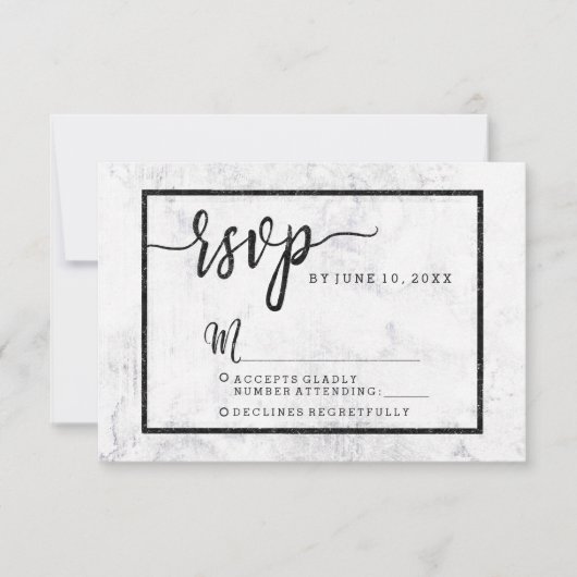 Chic White & Gray Marble Wedding RSVP Response Karte (Vorderseite)