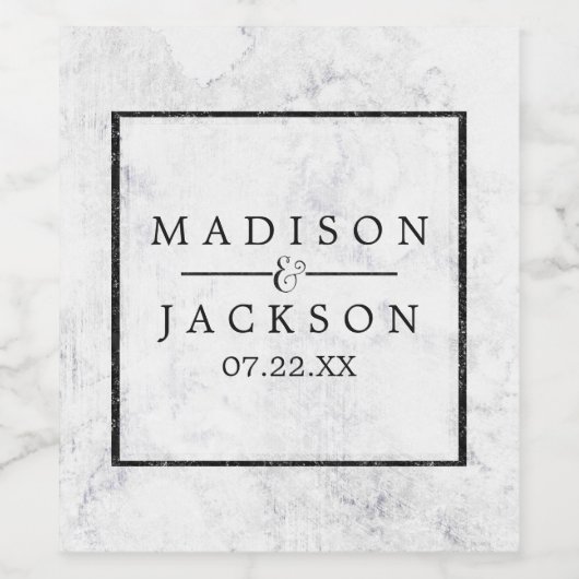 Chic White & Gray Marble Wedle Monogram Weinetikett (Einzelnes Label)