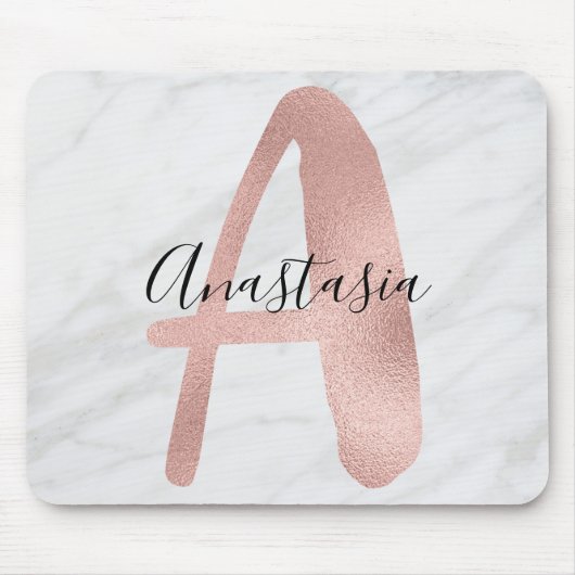 Chic White & Gray Marmor Rose Gold a Monogram Name Mousepad (Vorne)