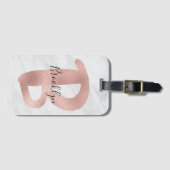 Chic White & Gray Marmor Rose Gold B Monogramm Nam Gepäckanhänger (Vorderseite (Horizontal))
