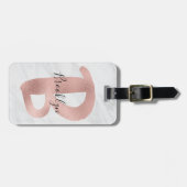 Chic White & Gray Marmor Rose Gold B Monogramm Nam Gepäckanhänger (Vorderseite horizontal)