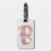 Chic White & Gray Marmor Rose Gold B Monogramm Nam Gepäckanhänger (Rückseite vertikal)
