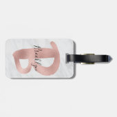 Chic White & Gray Marmor Rose Gold B Monogramm Nam Gepäckanhänger (Rückseite horizontal)