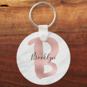 Chic White & Gray Marmor Rose Gold B Monogramm Nam Schlüsselanhänger (Vorderseite)