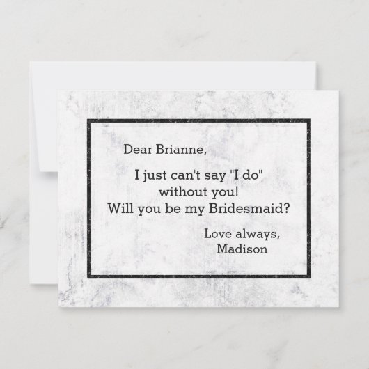 Chic White & Gray Marmor wird meine Bridesmaid sei Einladung (Rückseite)