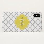 Chic White Gray Quatrefolie Gelber Mit Monogramm N Case-Mate iPhone Hülle (Rückseite (Horizontal))