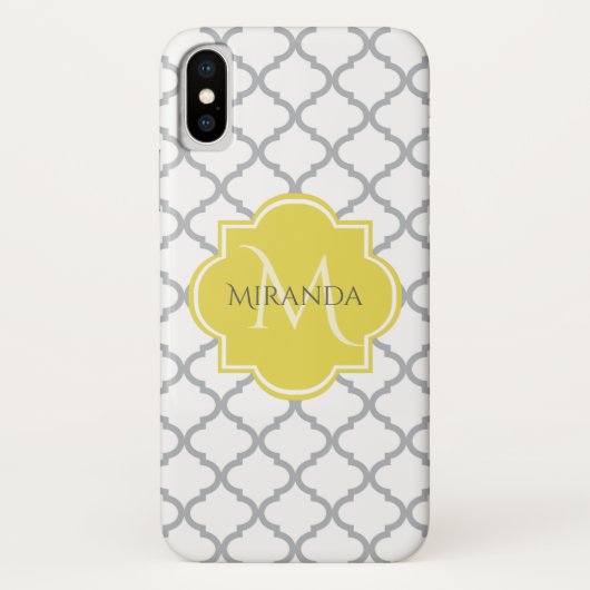 Chic White Gray Quatrefolie Gelber Mit Monogramm N Case-Mate iPhone Hülle (Rückseite)