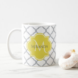 Chic White Gray Quatrefolie Gelber Mit Monogramm N Kaffeetasse