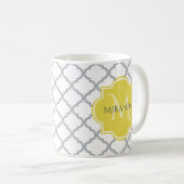 Chic White Gray Quatrefolie Gelber Mit Monogramm N Kaffeetasse (VorderseiteRechts)