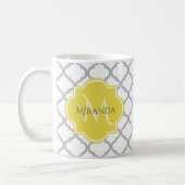Chic White Gray Quatrefolie Gelber Mit Monogramm N Kaffeetasse (Links)