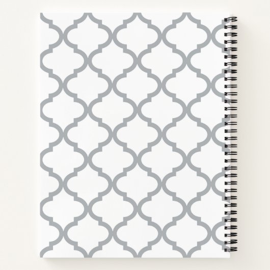Chic White Gray Quatrefolie Gelber Mit Monogramm N Notizbuch (Rückseite)