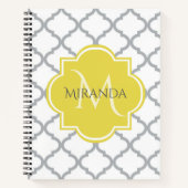 Chic White Gray Quatrefolie Gelber Mit Monogramm N Notizbuch (Vorderseite)