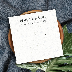 CHIC WHITE GRAY TERRAZZO STUD EARRING DISPLAD CARD QUADRATISCHE VISITENKARTE