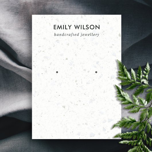 CHIC WHITE GRAY TERRAZZO STUD EARRING DISPLAY CARD VISITENKARTE