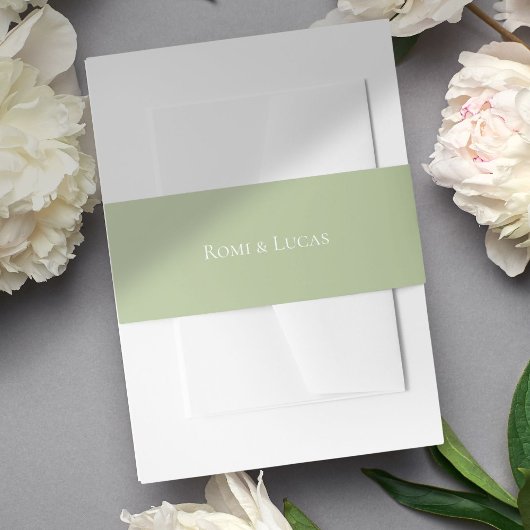 Chic White & Green Couple Names Wedding Einladungsbanderole