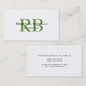Chic White Green Monogram Manager Business Card Visitenkarte (Vorne/Hinten)