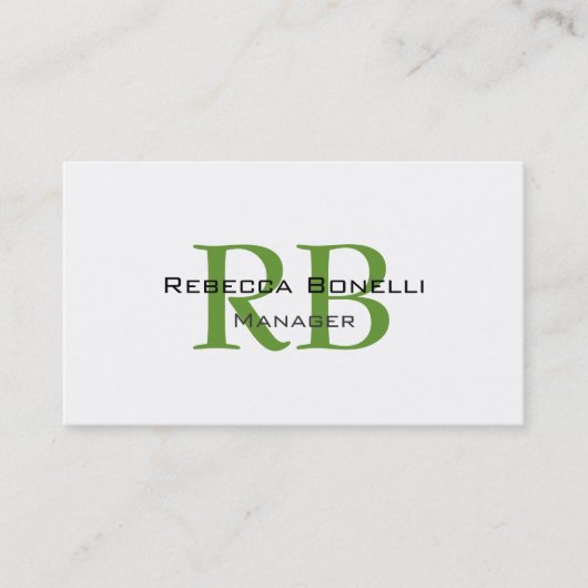 Chic White Green Monogram Manager Business Card Visitenkarte (Vorderseite)