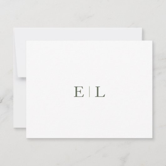 Chic White Green Wedding Monogram Note Card Mitteilungskarte (Vorderseite)