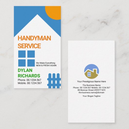 Chic White House Picket Fence Motif Handyman Visitenkarte (Vorne/Hinten)